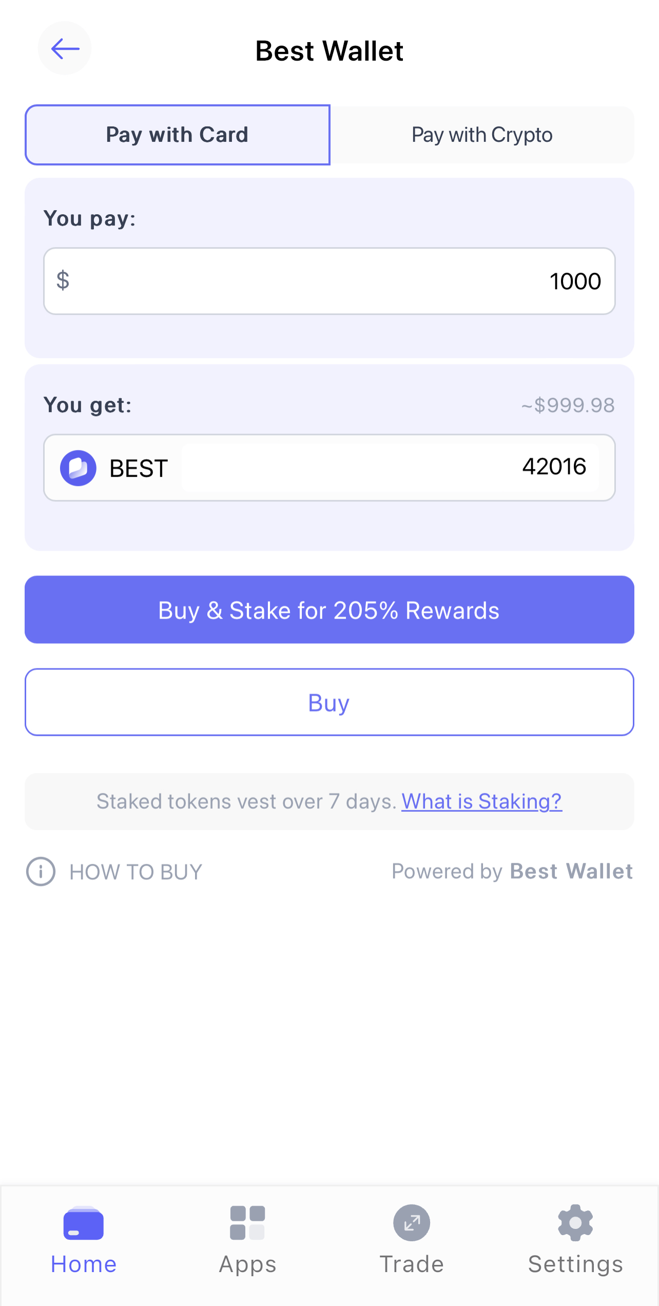 Completing the purchase of the token through the Upcoming Tokens tab. 