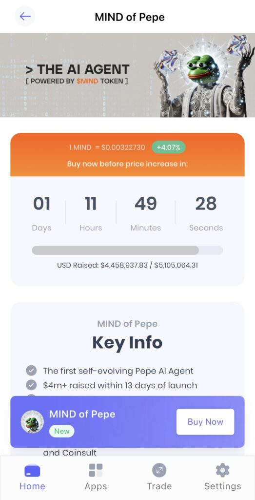 MIND of Pepe fundraising event on the Best Wallet mobile app