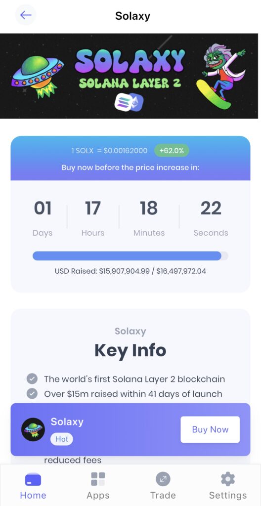 Solaxy fundraising event on the Best Wallet mobile app