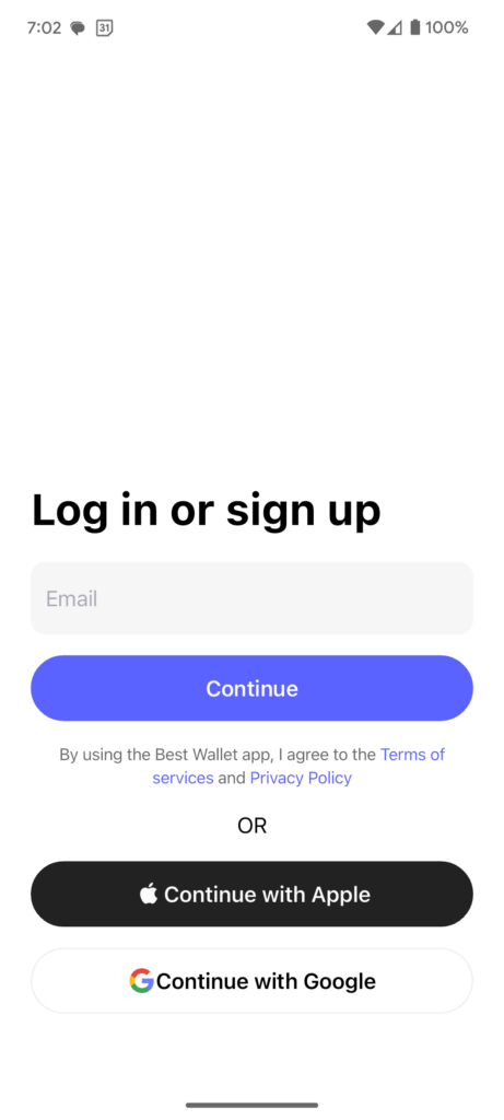 Logging in and creating an account on Best Wallet.