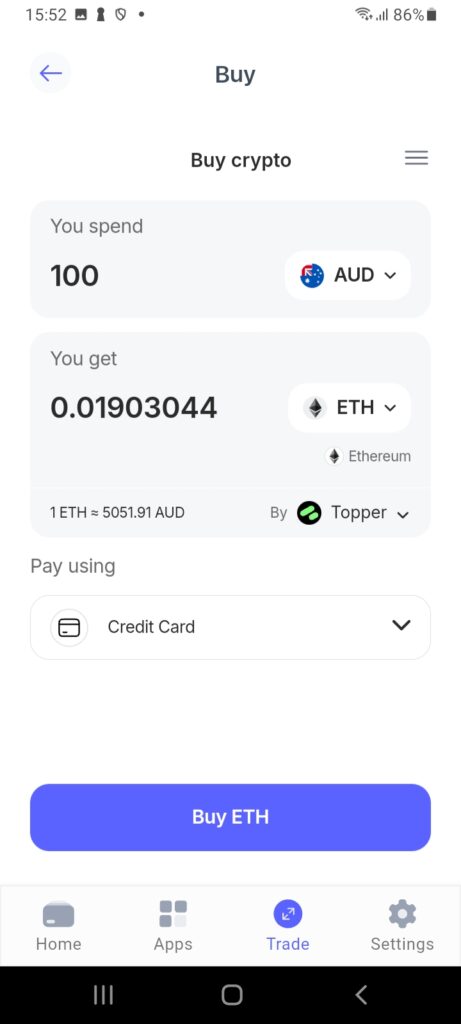 Buy ETH with AUD on the best Polygon wallet.