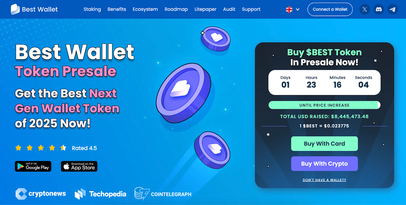 Best Wallet Token presale homepage.