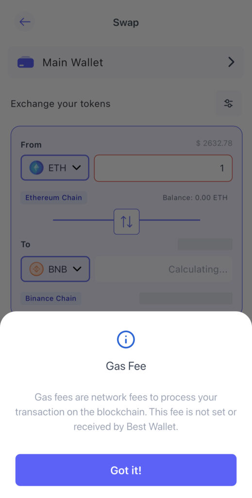 Best Wallet launchpad swap gas fees overview.