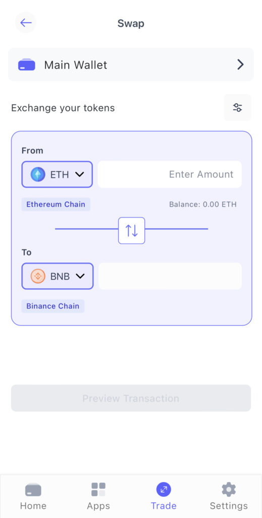 Best Wallet launchpad swapping $ETH to $BNB.