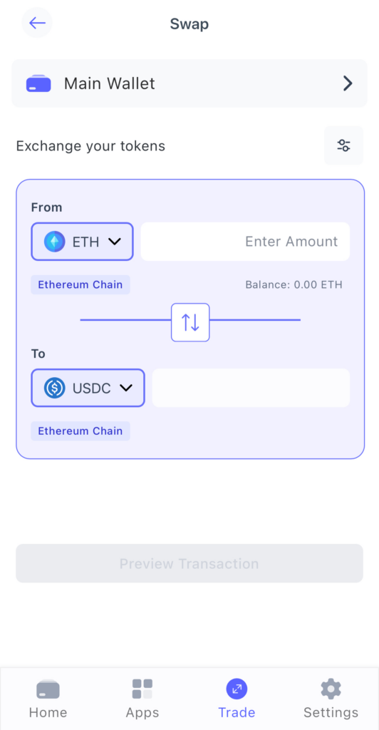 Exchange tokens via the Best Wallet DEX.