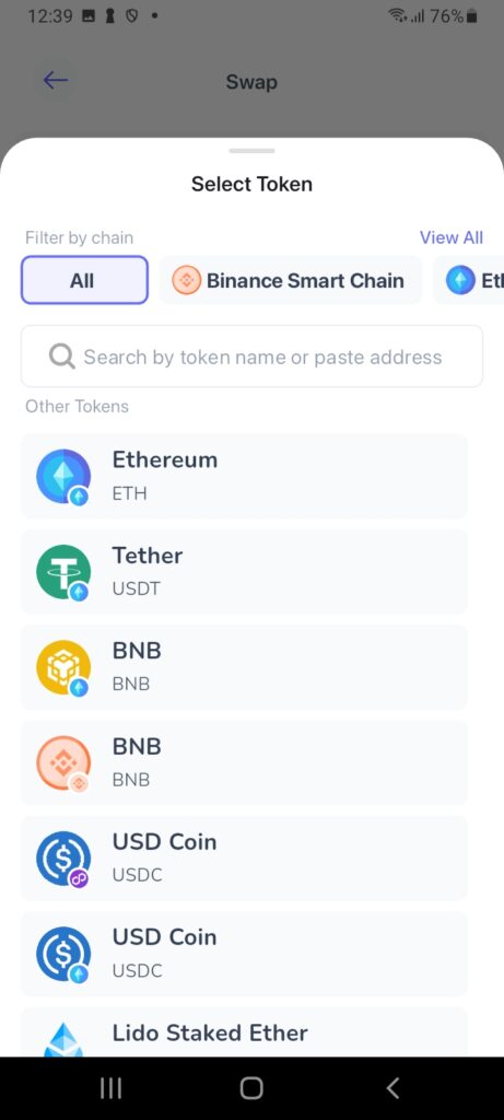 Select tokens in Best Wallet