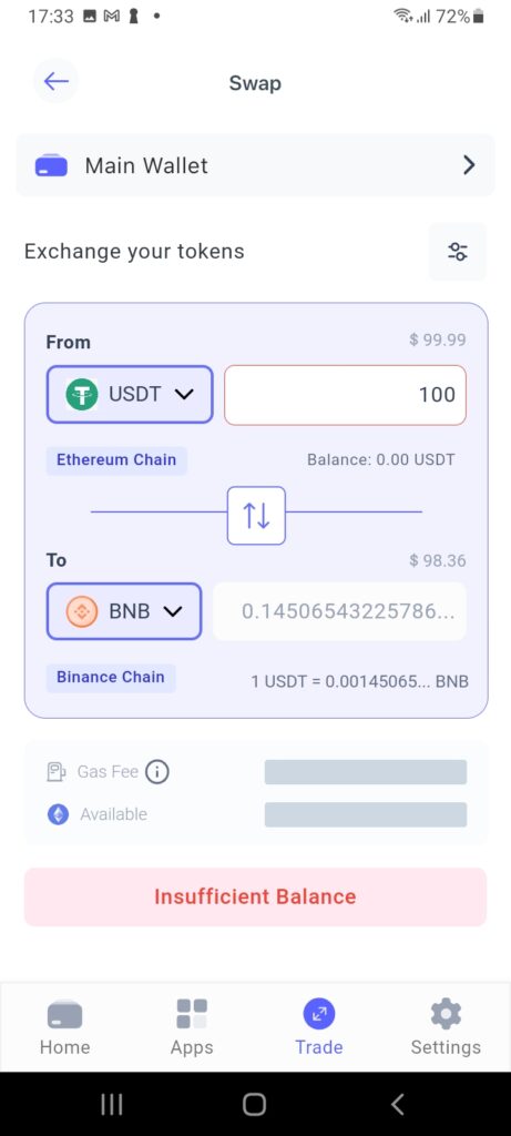 Swap USDT for BNB 