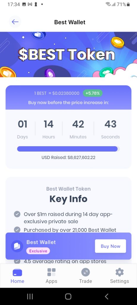 $BEST Token presale dashboard.