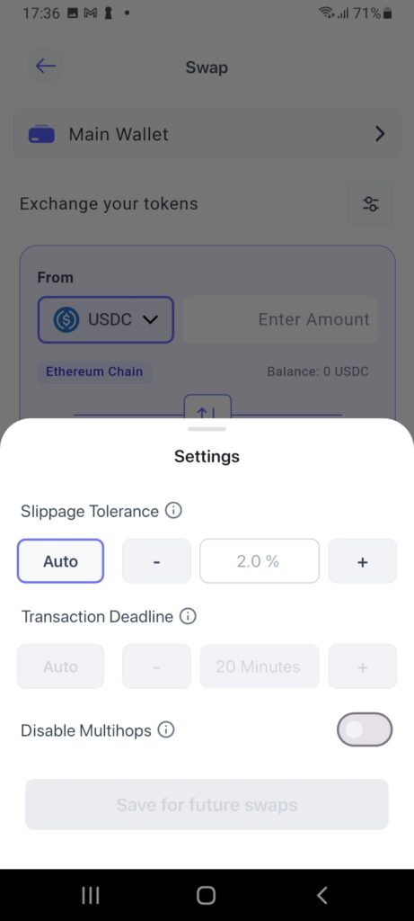 Best Wallet swap settings