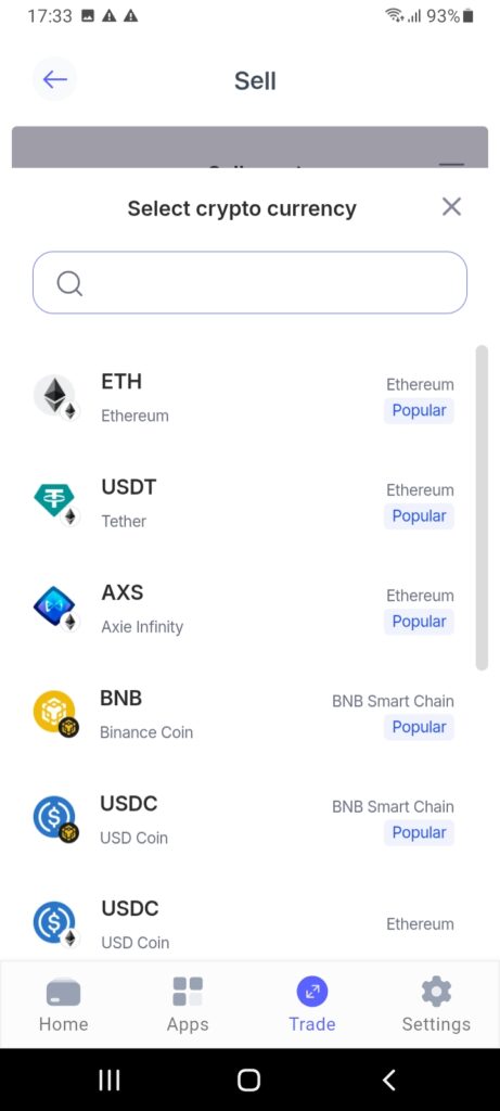 Search for cryptos on the Best Wallet app. 