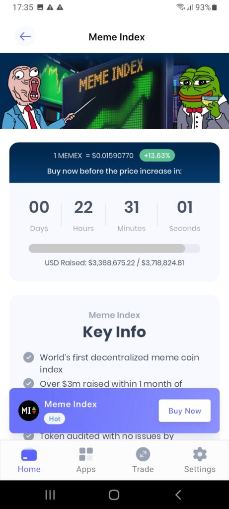 Meme Index crypto project available via the Best Wallet app. 