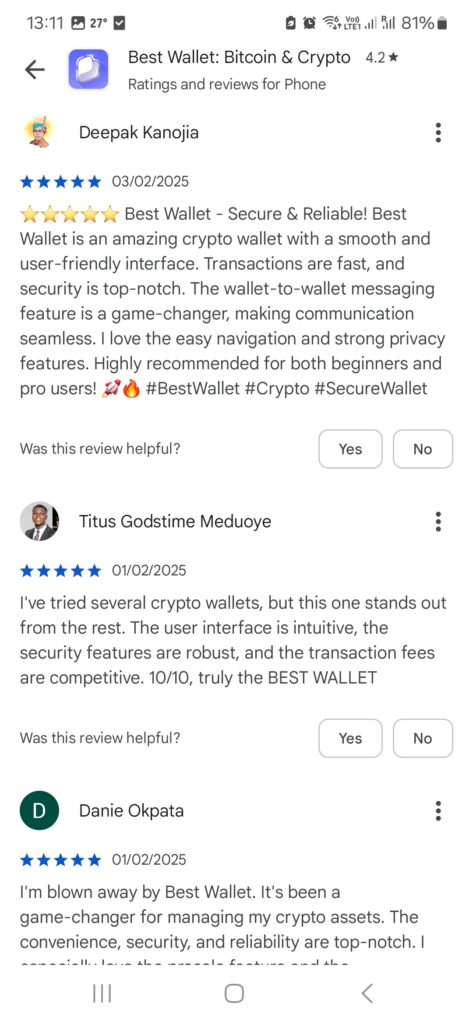 User reviews of the Best Wallet app. 