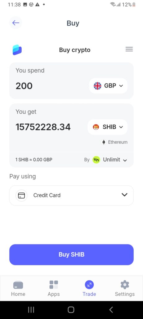 Buy SHIB with GBP on the Best Wallet app.