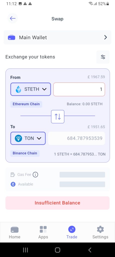 Swapping crypto using Best Wallet.