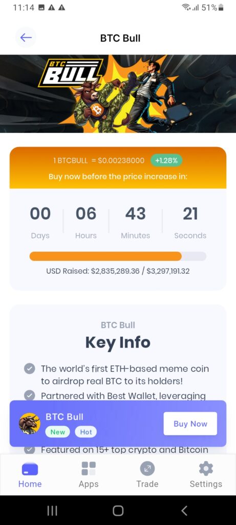 Detailed upcoming token view in the Best Wallet app.