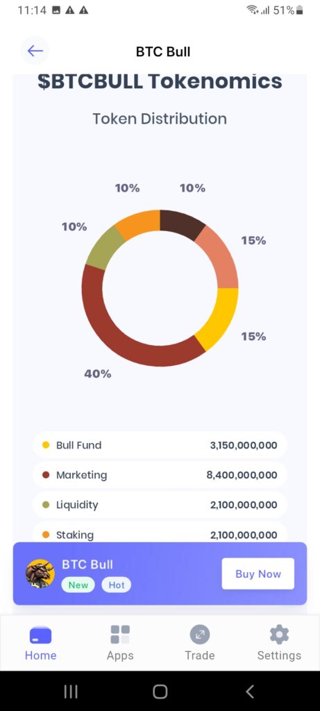 BTC Bull Token tokenomics in the Best Wallet app.