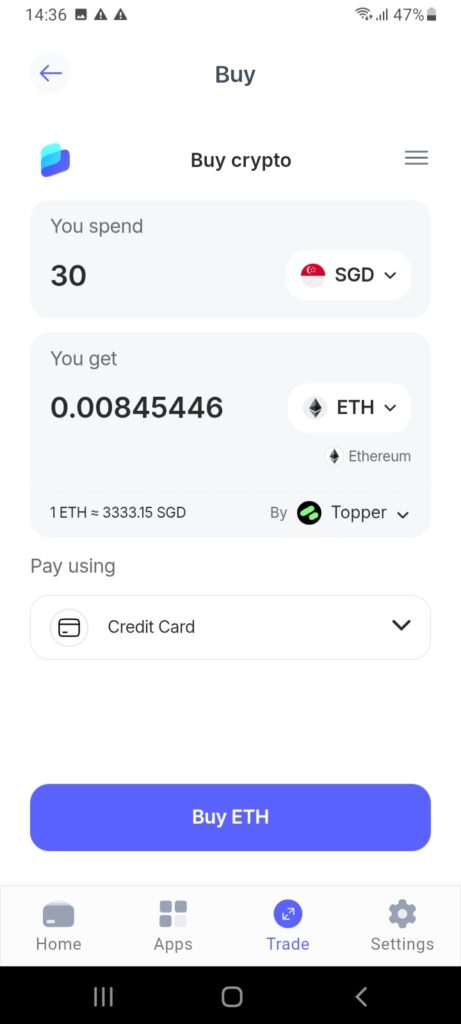 Swapping ETH with SGD via Best Wallet