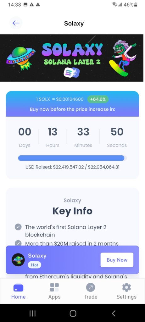 Solaxy tab within Best Wallet.