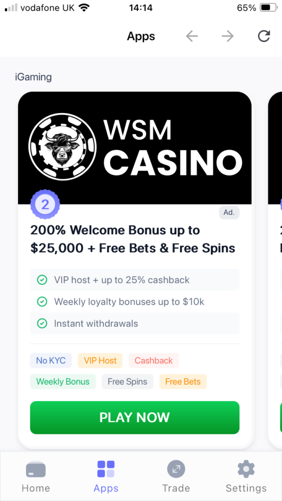 WSM Casino on Best Wallet