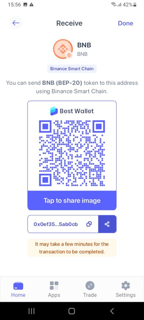 How to receive BEP20 tokens via the Best Wallet app.