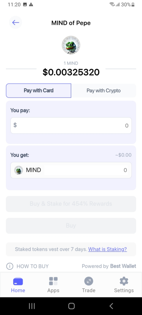 Best Wallet MIND of Pepe launchpad event.