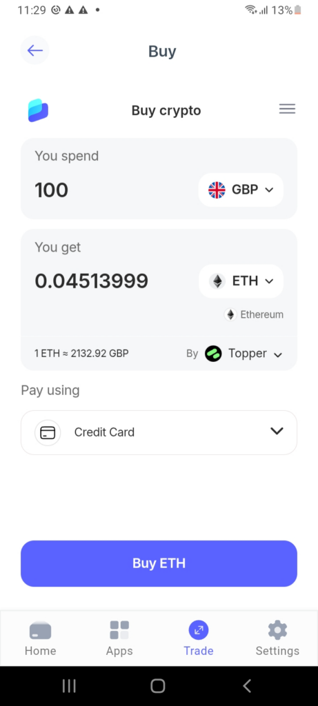 Buy crypto with GBP on the Best Wallet app