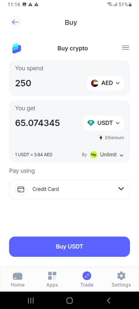 Buy crypto with AED in Dubai on Best Wallet