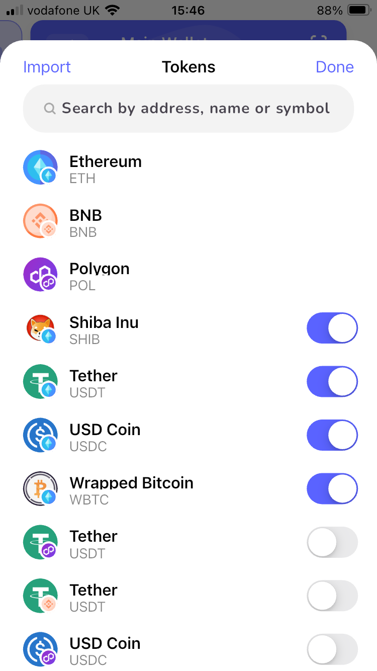 Search tokens on Best Wallet anonymous exchange