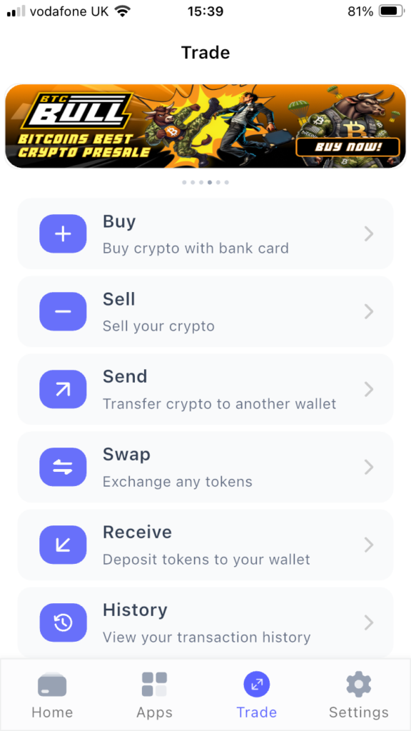 Buy, sell, swap, and send cryptos via the Best Wallet app. 