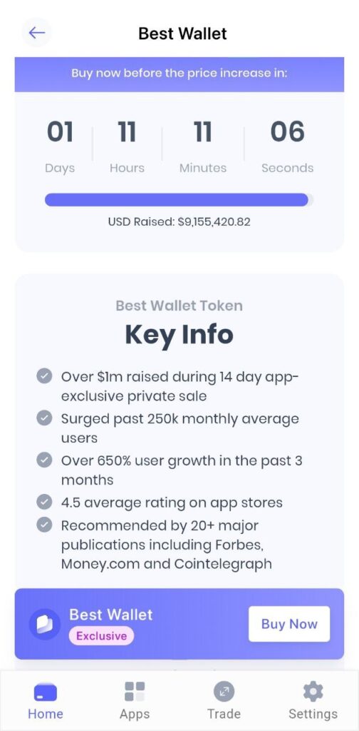 Best Wallet token presale dashboard. 