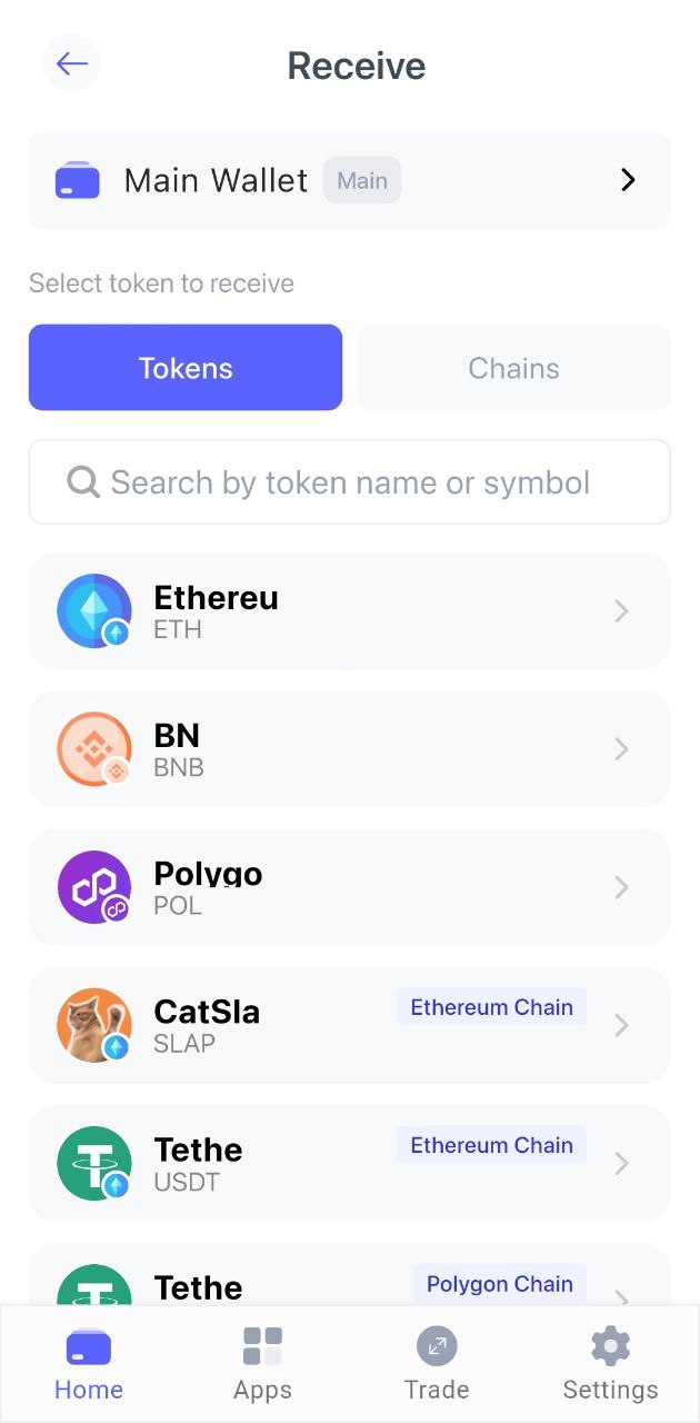 Receive crypto section within the Best Wallet mobile app. 