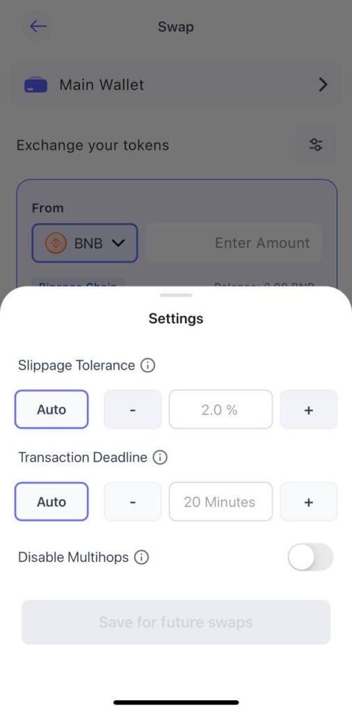 Setting risk limits on Best Wallet.