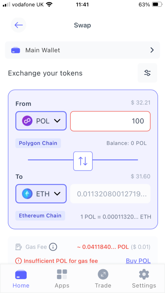 Exchange POL tokens on Best Wallet.