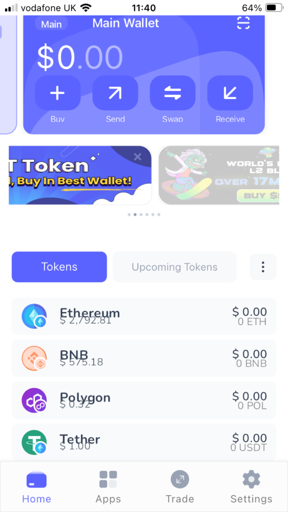 Find POL tokens on the homepage of the Best Wallet dashboard.