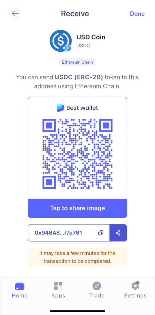 QR code for receiving funds on Best Wallet.