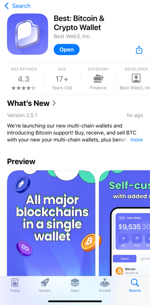 Download Best Wallet on iOS devices.