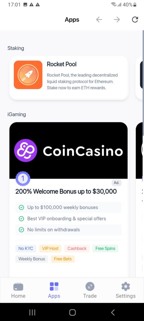 Best Wallet dApps and iGaming features.