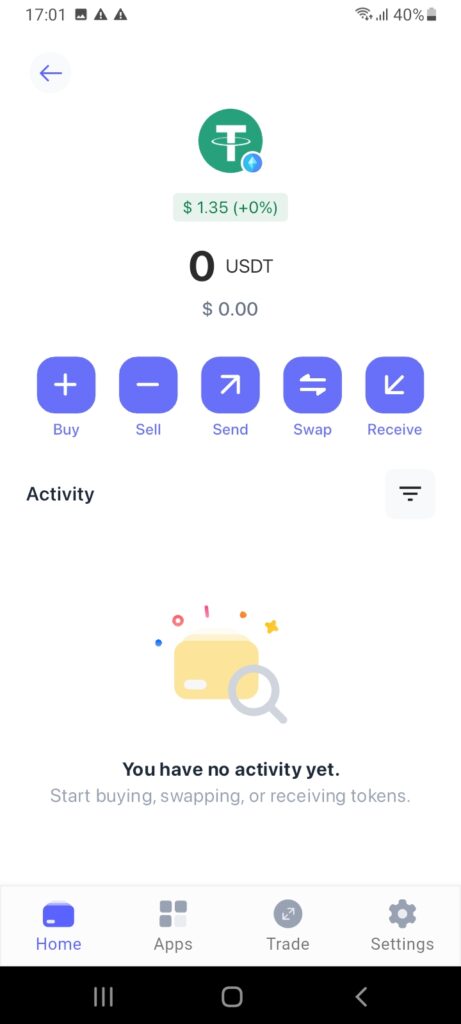 Tether dashboard on the Best Wallet app.