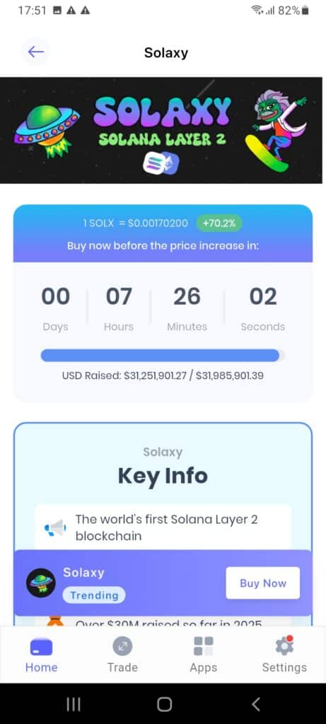Solaxy on the Best Wallet Solana launchpad