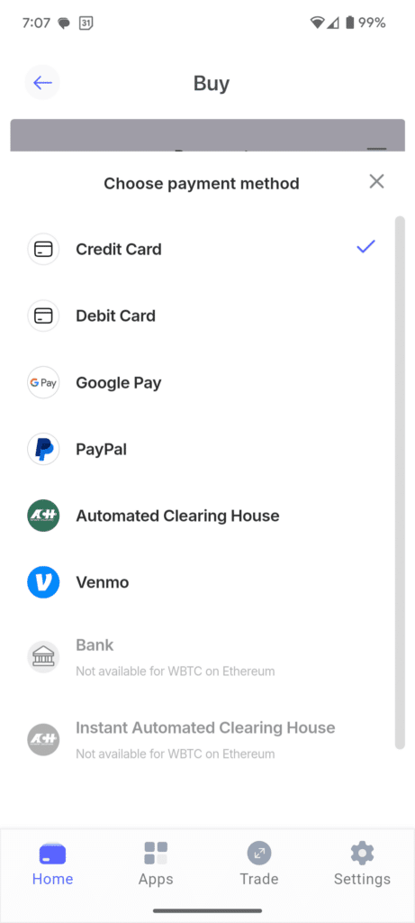 Platební možnosti v aplikaci Best Wallet