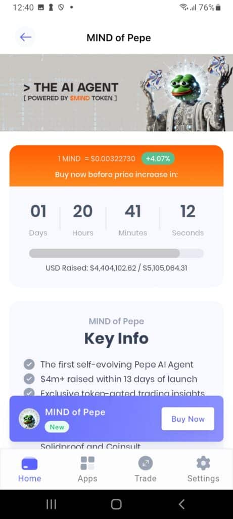 Předprodej ERC20 tokenu $MIND v aplikaci Best Wallet.