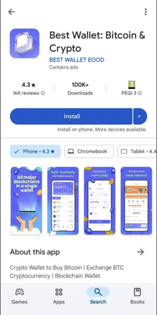 Stažení aplikace Best Wallet z App Store.