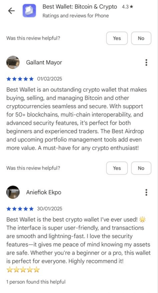 Best Wallet recenze na Google Play