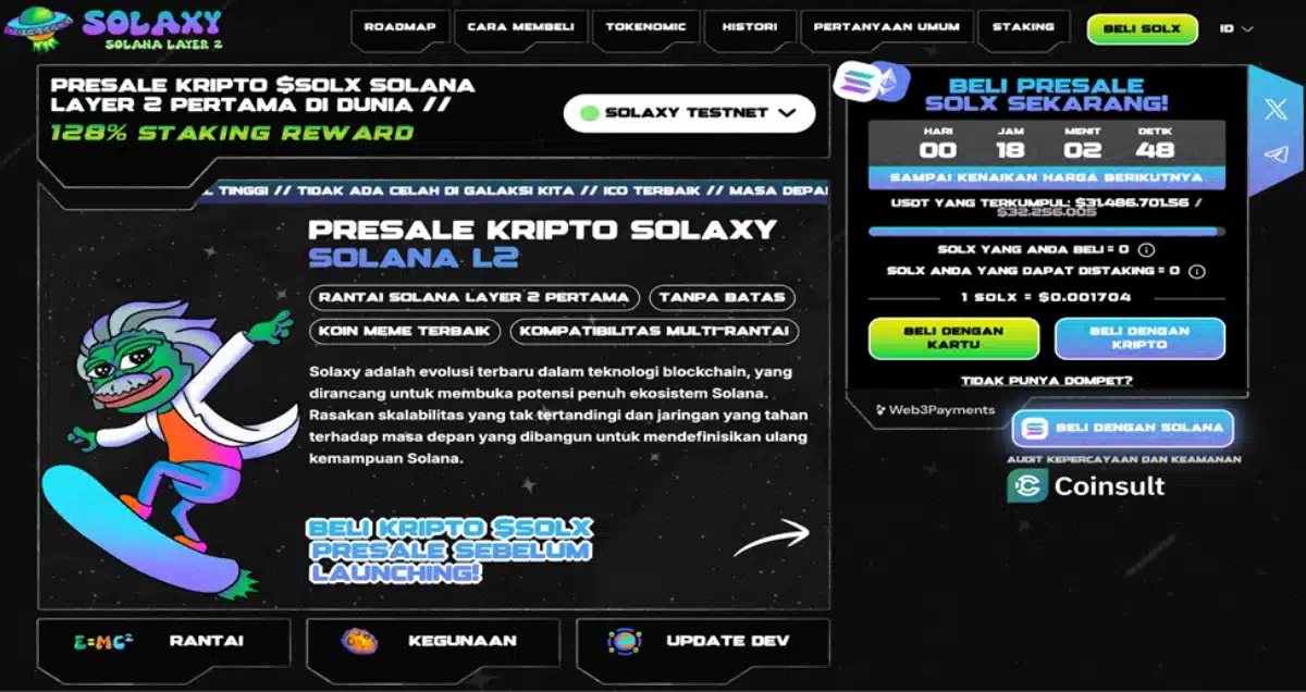 1. Solaxy ($SOLX) – Solusi Layer-2 di Jaringan Solana yang Menawarkan Reward Staking Tinggi