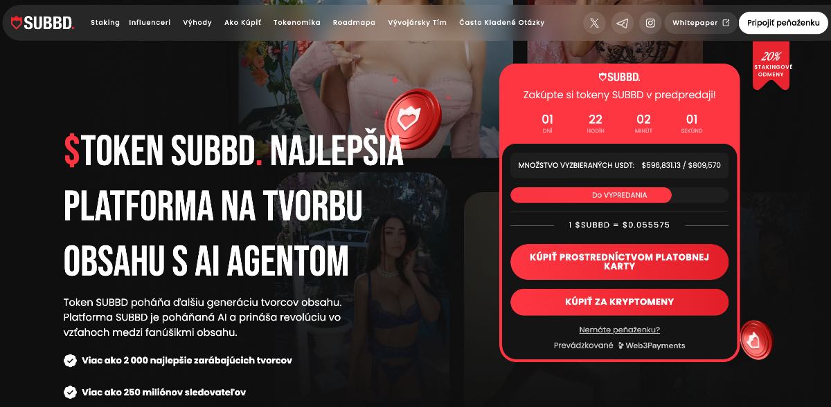 SUBBD token krypto s najväčším potenciálom rastu