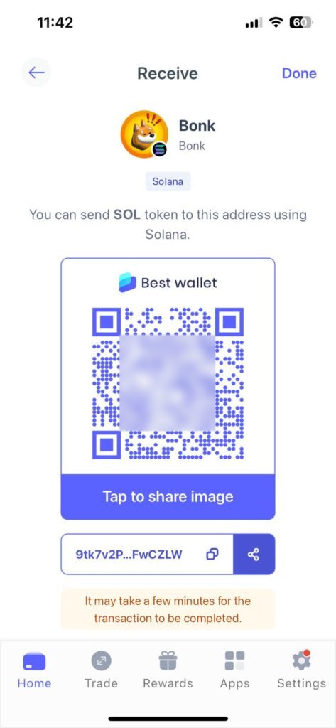 Best Wallet how to receive BONK