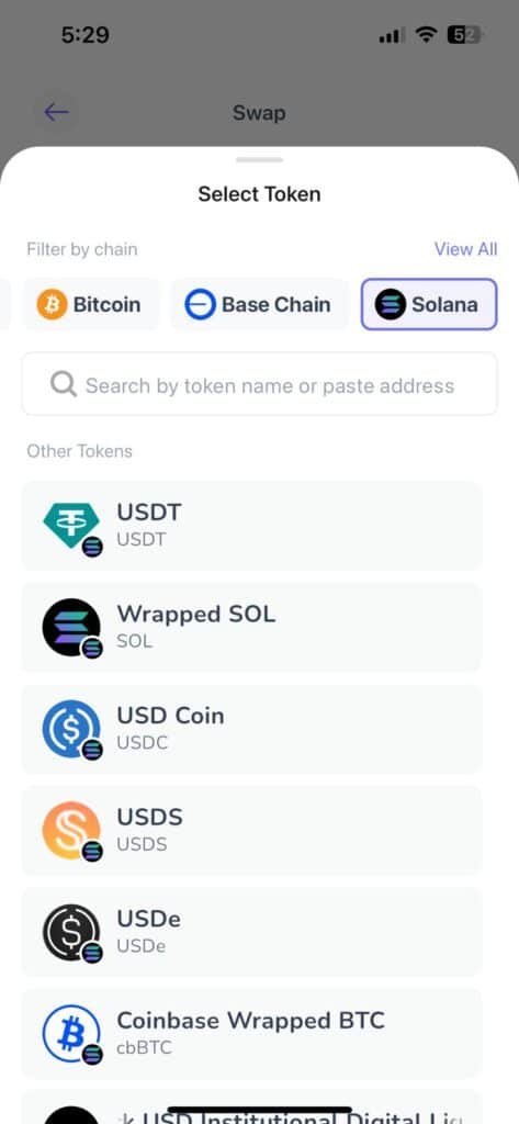 Select the Solana blockchain to buy Fartcoin tokens in Best Wallet