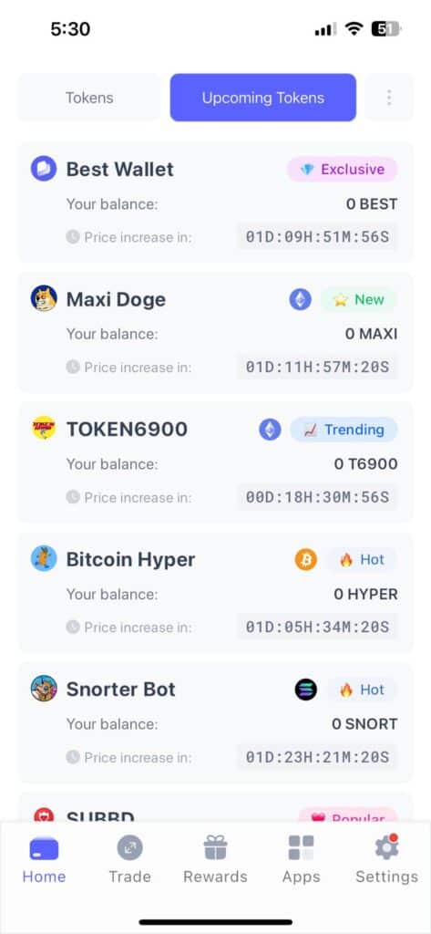 Best Wallet launchpad upcoming tokens
