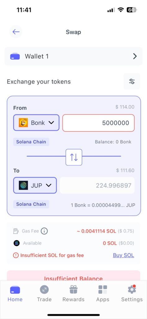 Best Wallet swap BONK for JUP