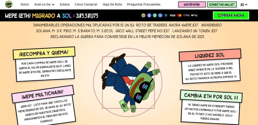 wepe sol es la criptomoneda multichain de eth y ahora de sol